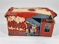 VINTAGE TIN MARX WHISTLING STATION W/ BOX