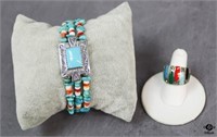 Sterling Ring Sz 6 & Turquoise Bracelet / 2 pc