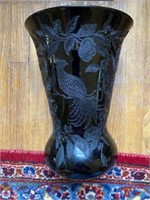 Etched Black Glass Vase