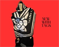 Chanel black/white reversible cashmere long scarf