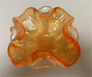 Murano Style Amber Art Glass Bowl