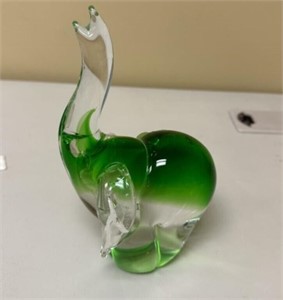 Handblown Murano Style Green Glass Elephants