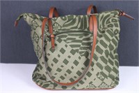 Green Fabric  Leather Straps Bag  12 x 15