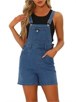 C786  Allegra K Denim Shortalls, Adjustable, Pocke