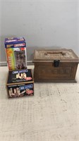 Motorized coin bank and wrappers, sewing box