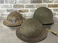 (3) Antique to Vintage Army Combat Helmets,