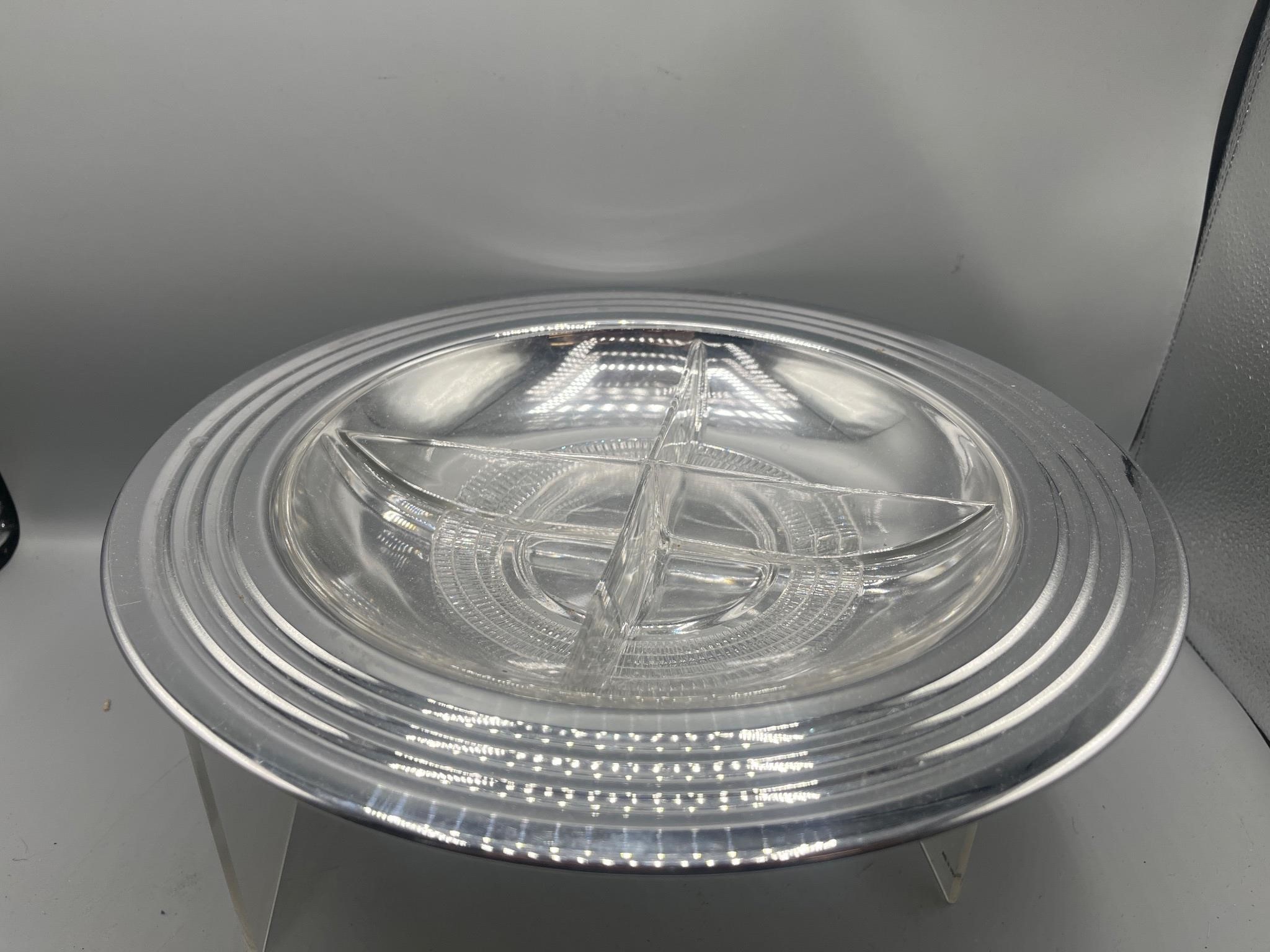 Vintage Manning Bowman chrome & glass serving dish