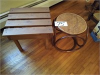 Wooden bench and wicker footstool