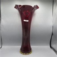 RARE 18" RED Fenton swung funeral vase