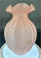 Fenton Hp Pink Satin Ruffle Vase By Donna R