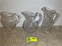 CUT GLASS GROUP OF 3 PITCHERS