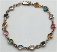 Sterling Silver Bracelet W Colored Stones