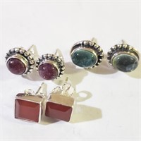 $250 Silver Lot Of 3 Multiple Gemstone Earrings