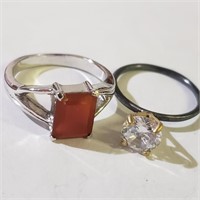 $120 Silver Lot Of 2 Carnelian CZ Ring