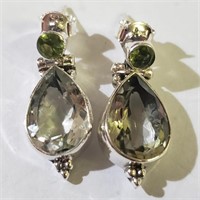 $180 Silver Green Amethyst Peridot Earrings
