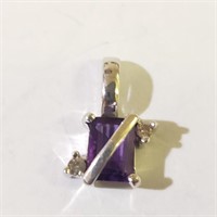 $1400 14K  Diamond(0.04ct) Amethyst(1ct) Pendant