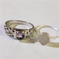 $120 Silver Lot Of 2 Amethyst Ring