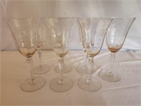 7 vintage etched glass champagne flutes