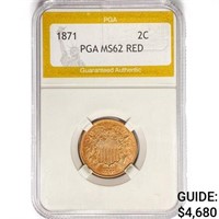 1871 Two Cent Piece PGA MS62 RED