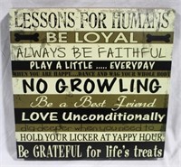 "Lessons for Humans" Wood Sign, 12 x 12.5
