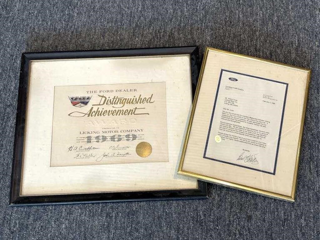 (2) Vintage Ford Award Certificate and Letter,