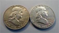 1955 & 1963 Ben Franklin Half Dollars