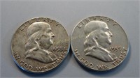 1958  & 1959 Ben Franklin Half Dollars