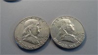 2- 1961 Ben Franklin Half Dollars