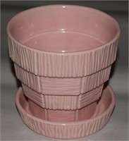 Vtg McCoy USA Pink Basketweave Pottery Planter