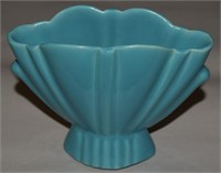 Vtg Bauer Pottery Turquoise Blue Fan Vase 5.5w x
