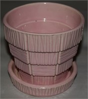 Vtg McCoy USA Pink Basketweave Pottery Planter