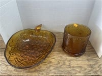 Vintage amber Indiana glass grape bowl, vintage