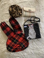 BEADED CAT PURSE, WALLET, PLAID GLOVES SAKS FIFTH