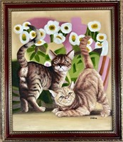 MARY FEDDEN OIL ON BOARD "CATS"