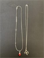 2 Sterling Silver Necklaces Ladybug, Clover.