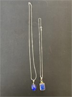 2 Sterling Silver Lapis Pendant Necklaces.