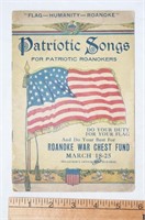 WWI ROANOKE WAR CHEST FUND PATRIOTIC SONG BOOK