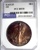 1989 Silver Eagle PCI MS-70 INCREDIBLE COLOR