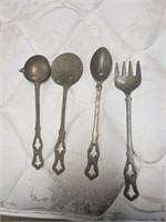 Vtg Brass Utensil Set 4 Strainer Ladle Fork Spoon