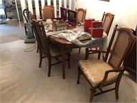 Dining Table, 2 Leaves, 6 chairs -Basset