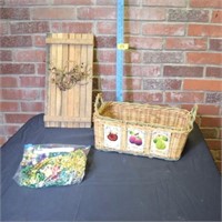 Fruit wicker basket, primitive wall hanging,