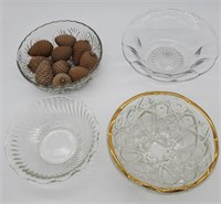 Four 9" Pressed Glass Bowls & Pinecone Decor