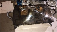 Silverplate rectangular serving dish with glass