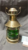 Brass ships lantern 14" green glass