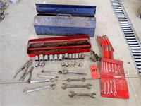 Metal Toolbox with Misc Sockets/Wrenches & More