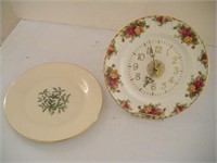 Royal Albert China Clock & Lenox Christmas Plate