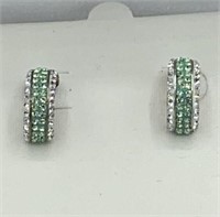NWT Fine Silver Plated Mint Green Crystal Earrings