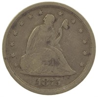 F+ 1875-S Twenty Cent Piece