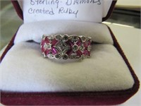 Sterling Silver Real Diamond Created Ruby Ring