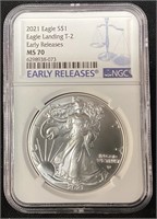 2021 SILVER AMERICAN EAGLE, EAGLE LANDING T-2,